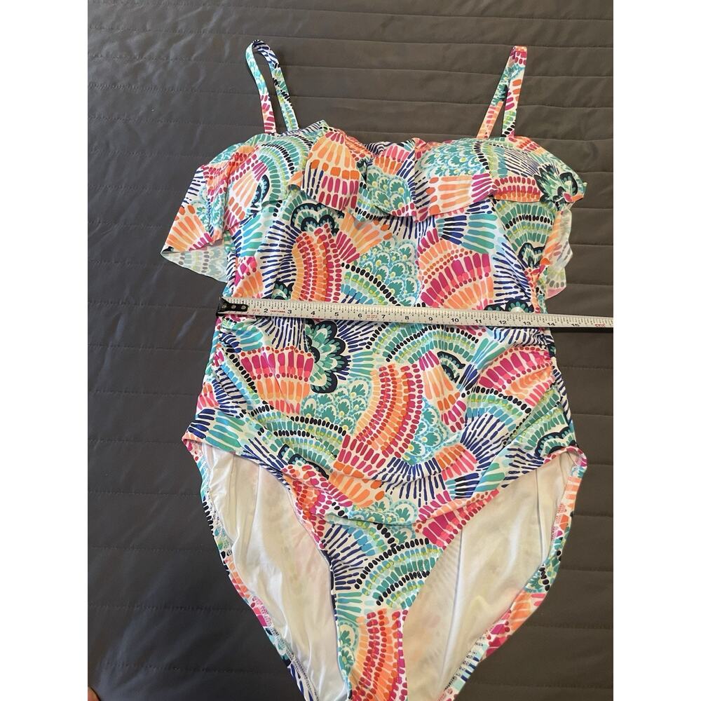 LA BLANCA WAVES OF COLOR COLORFUL RUFFLE BANDEAU ONE PIECE SIZE 16 PLUS SWIM - Picture 8 of 11